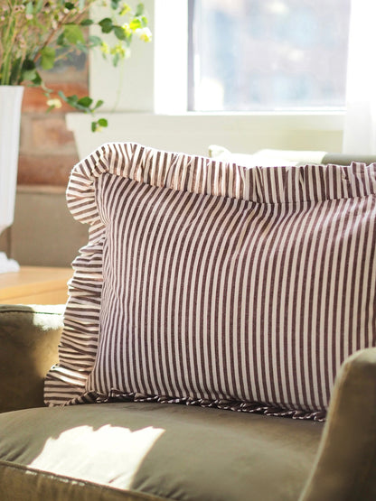 Ruffle Dark Chocolate Stripe Pillow | 14x20