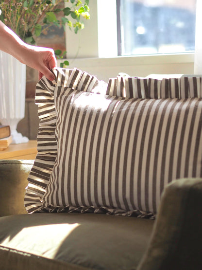 Ruffle Olive Green Stripe Pillow | 14x20