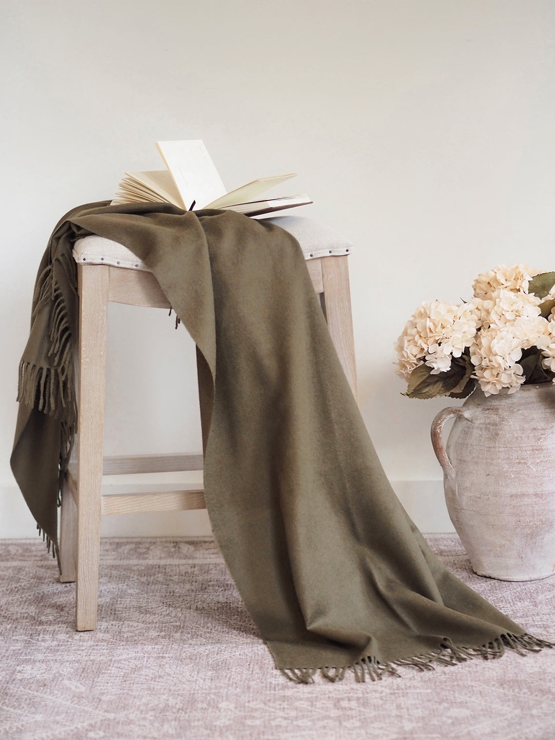 Paris Olive Green Baby Alpaca Throw