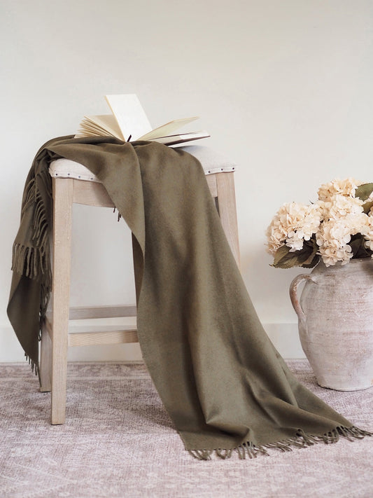 Paris Olive Green Baby Alpaca Throw