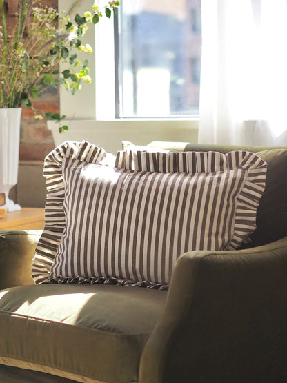 Ruffle Olive Green Stripe Pillow | 14x20