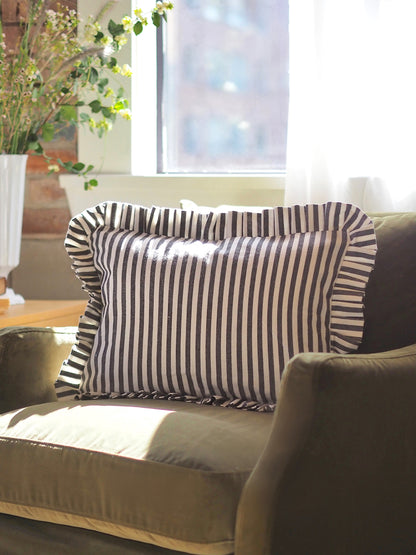 Ruffle Charcoal Stripe Pillow | 14x20