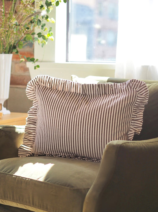 Ruffle Dark Chocolate Stripe Pillow | 14x20