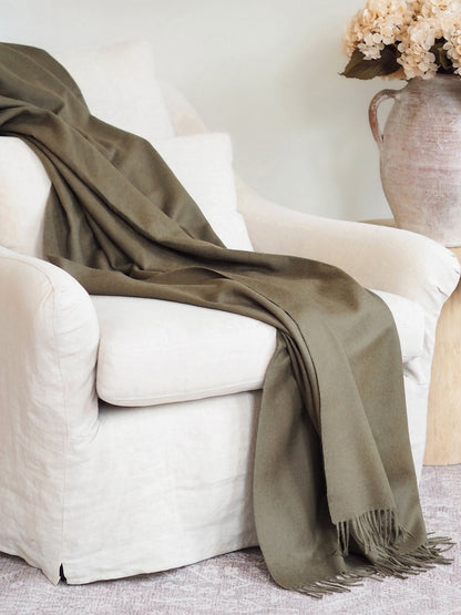 Paris Olive Green Baby Alpaca Throw