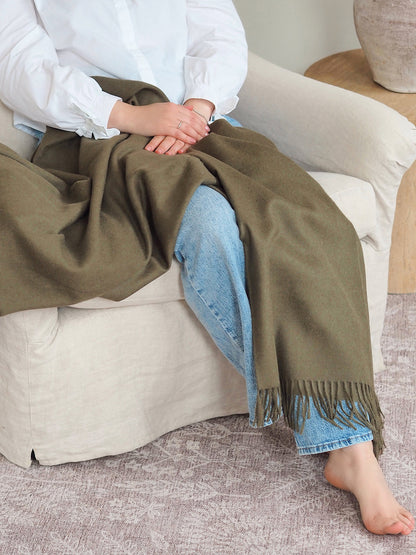 Paris Olive Green Baby Alpaca Throw