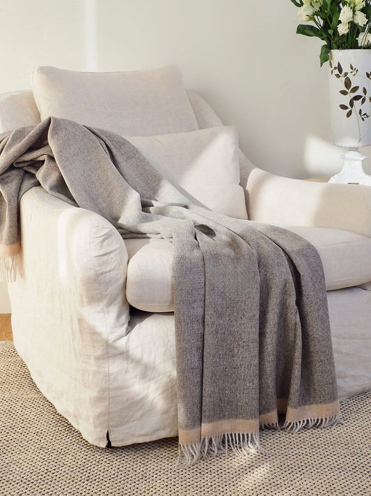 St. Denis Steel/Almond Baby Alpaca Throw
