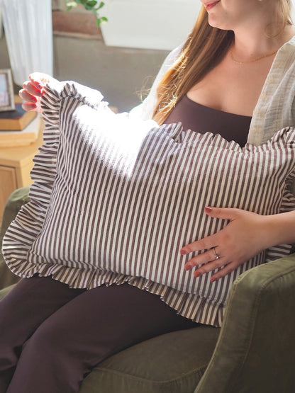Ruffle Dark Chocolate Stripe Pillow | 14x20